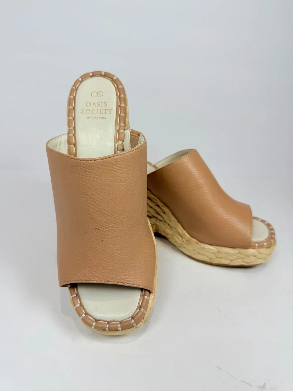Oasis Society Neutral Tan Espadrille Wedge Slide - Comfy‎ Platform Sandals 8.5